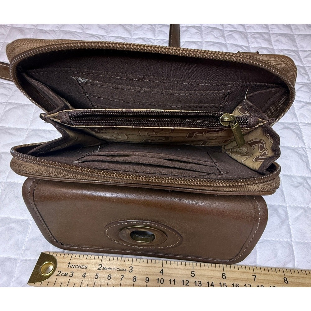 Justin Brown Leather Crossbody Wallet Bag Turn Lock‎ Western Small Shoulder Bag - Picture 6 of 8